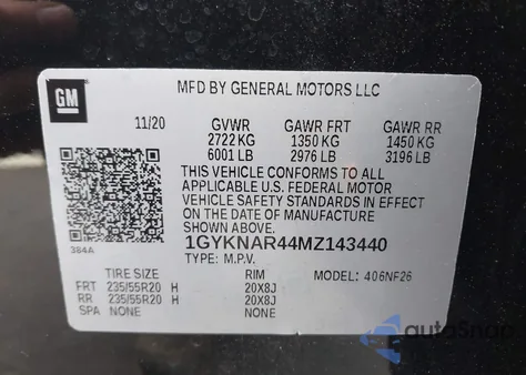 2021 Cadillac Xt5 Fwd Luxury z USA, uszkodzony, nr VIN 1GYKNAR44MZ143440